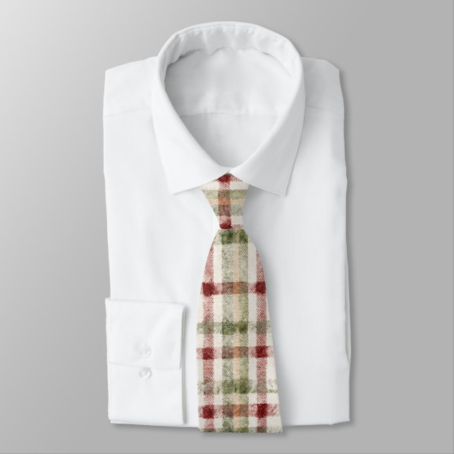 Red Green Cream Stripes Tie (Tied)