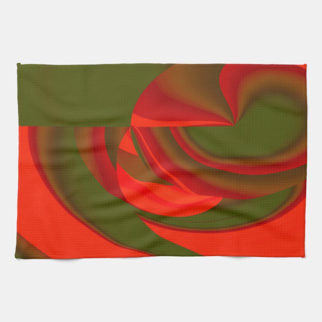 Red & Green Cubist Abstract Tea Towel (Horizontal)