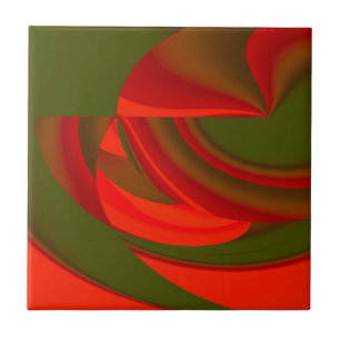 Red & Green Cubist Abstract Tile