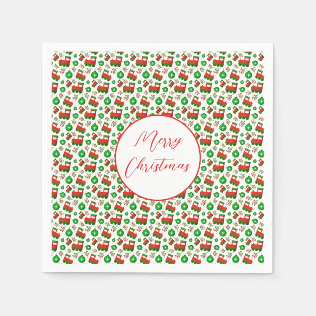 Red Green Cute Christmas Festive Fun Holiday Decor Napkin (Front)