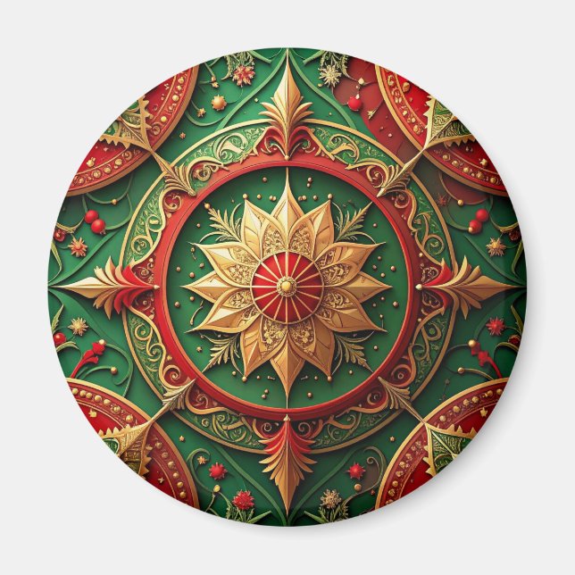 Red Green Decorative Christmas Holiday Magnet (Front)