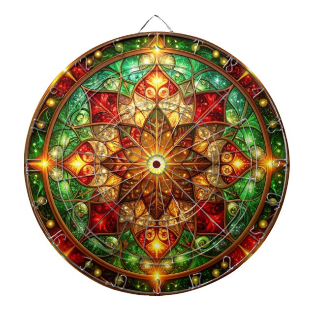 Red Green Decorative Floral Dartboard (Front)