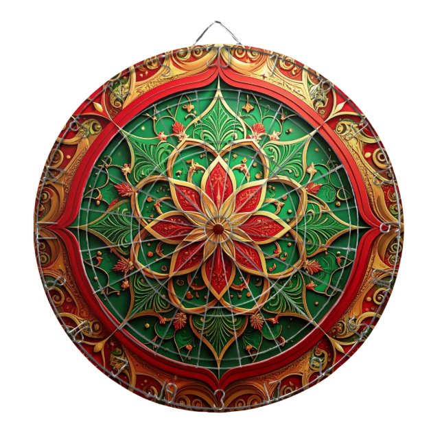 Red Green Decorative Floral Dartboard (Front)