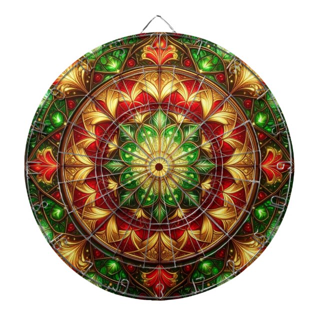 Red Green Decorative Floral Dartboard (Front)