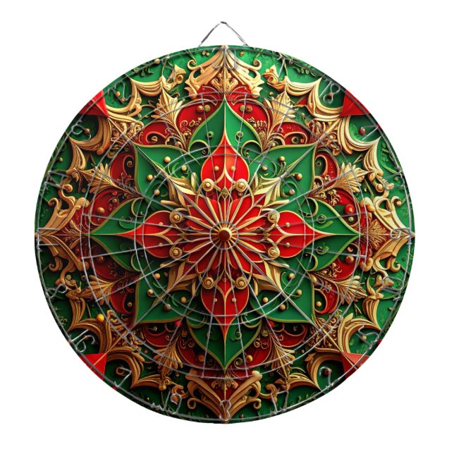 Red Green Decorative Floral Dartboard (Front)