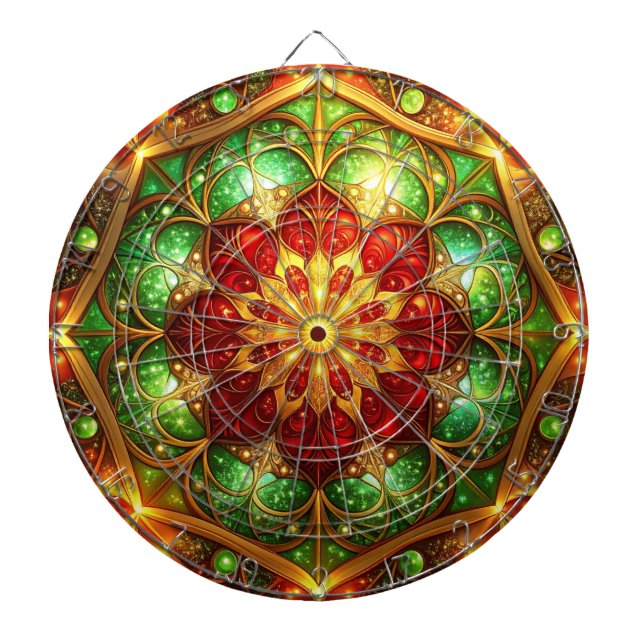 Red Green Decorative Floral Dartboard (Front)