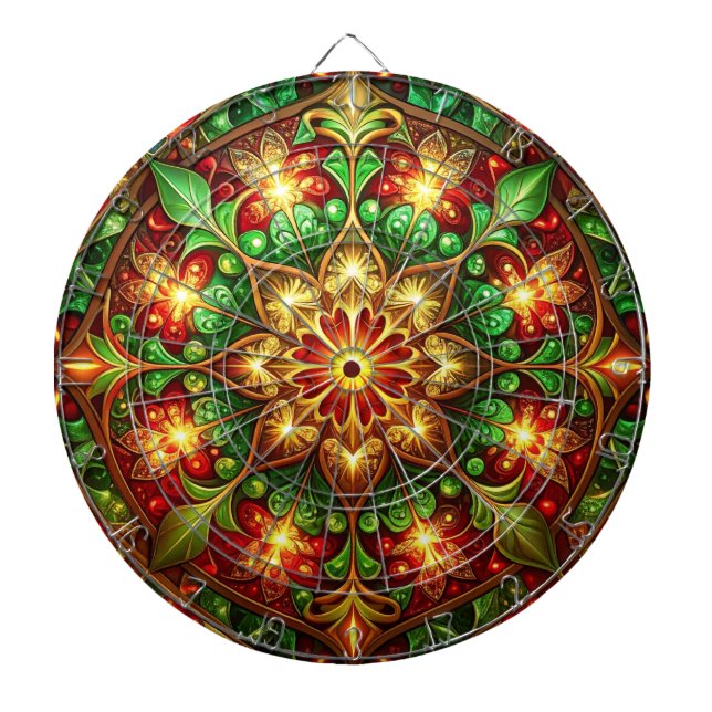 Red Green Decorative Floral Dartboard (Front)