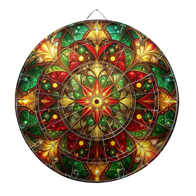 Red Green Decorative Floral Dartboard (Front)