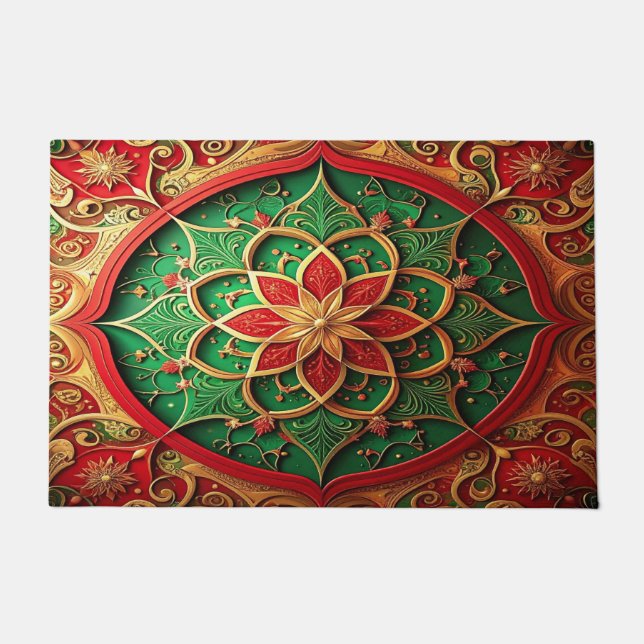 Red Green Decorative Holiday Doormat (Front)