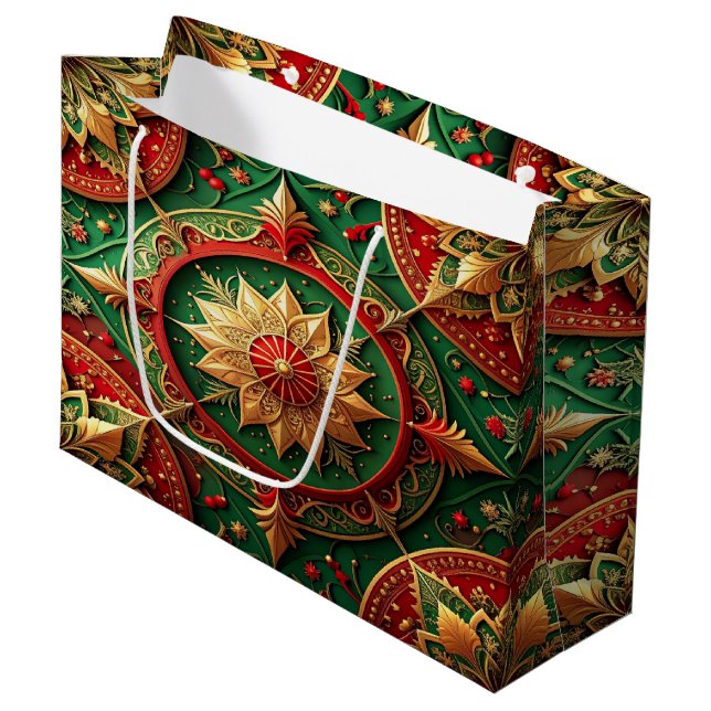 Red Green Decorative Holiday Gift Bag (Front Angled)