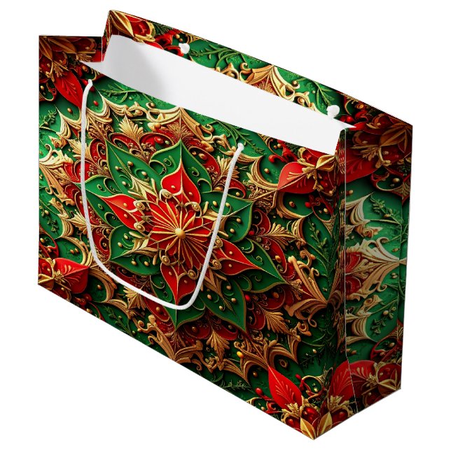 Red Green Decorative Holiday Gift Bag (Front Angled)
