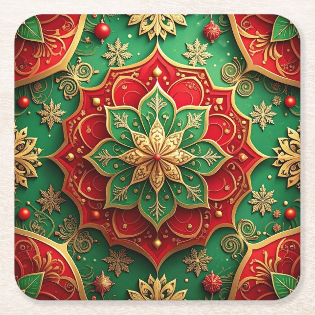 Red Green Decorative Holiday Paper Coaster (Front)
