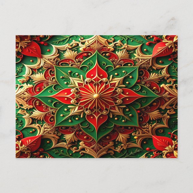 Red Green Decorative Holiday Postcard (Front)