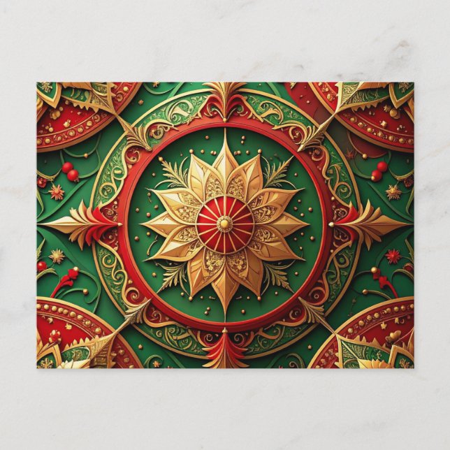 Red Green Decorative Holiday Postcard (Front)