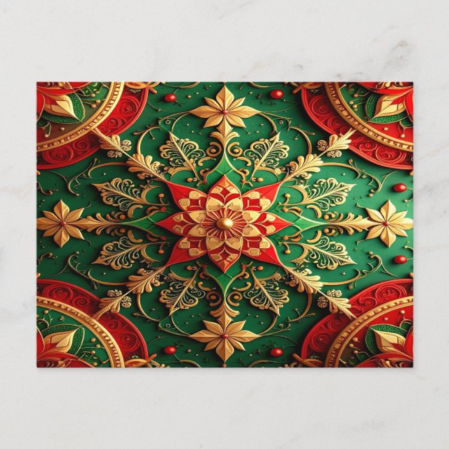 Red Green Decorative Holiday Postcard (Front)