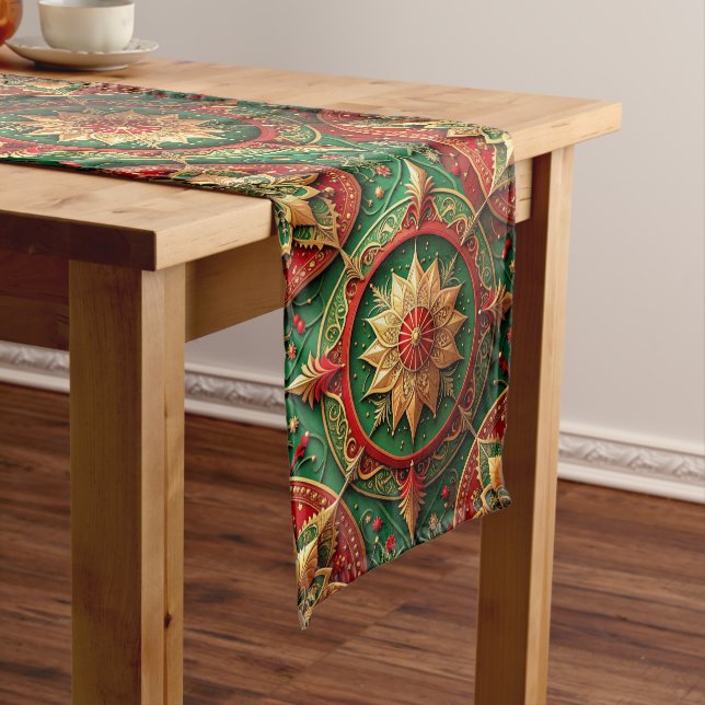 Red Green Decorative Holiday Table Runner (In Situ)