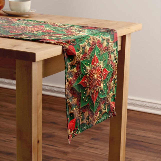 Red Green Decorative Holiday Table Runner (In Situ)