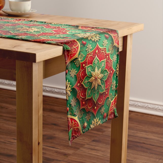 Red Green Decorative Holiday Table Runner (In Situ)