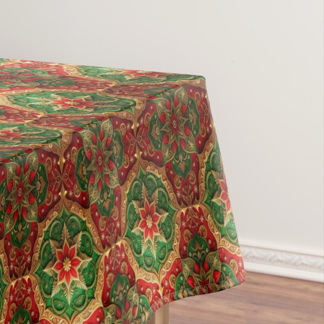 Red Green Decorative Holiday Tablecloth (In Situ)
