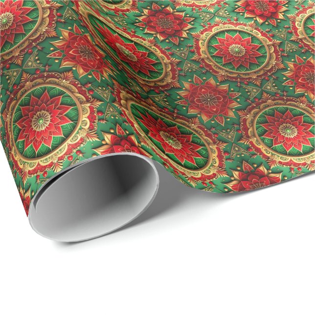 Red Green Decorative Holiday Wrapping Paper (Roll Corner)