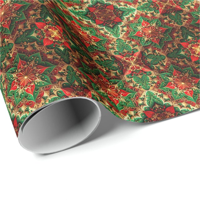 Red Green Decorative Holiday Wrapping Paper (Roll Corner)