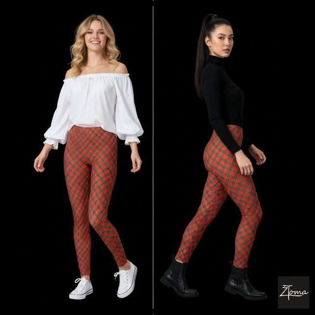 Red Green Diagonal Plaid Circular Distortion Leggings (Creator Uploaded)