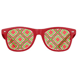 Red & Green Diamond Geometric Retro Sunglasses