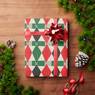 Red & Green Diamond Harlequin Pattern Wrapping Paper