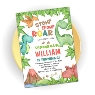 Red & Green Dinosaur Birthday Invitation