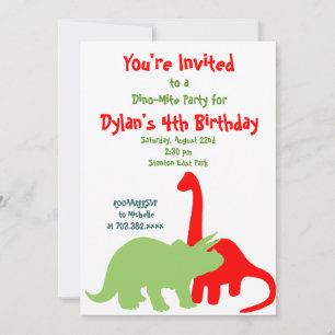 Red & Green Dinosaur Birthday Party Invitations