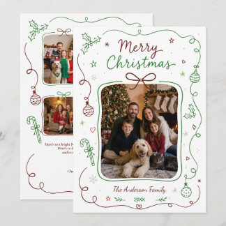Red Green Doodle 5 Photo Collage Christmas Holiday Card