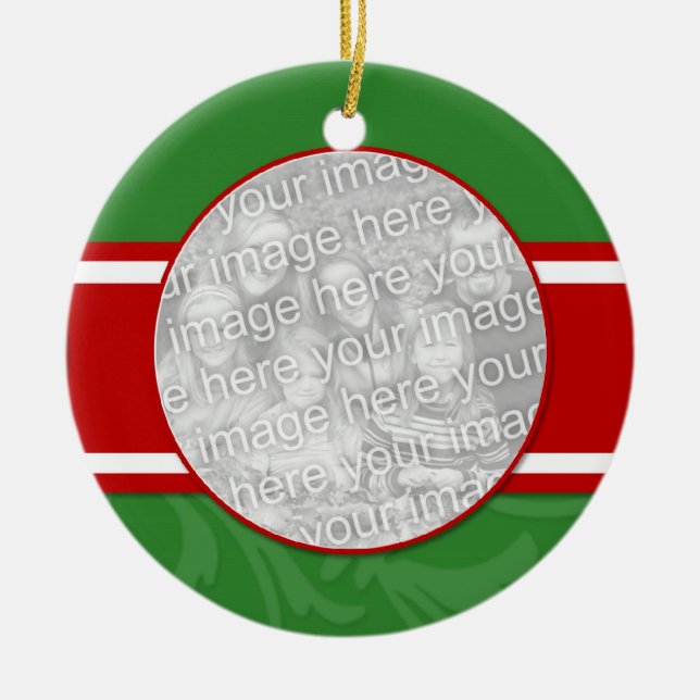 Red & Green Elegant Christmas Photo Ornament (Front)