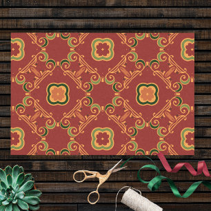 Red Green Elegant Classy Vintage Baroque Pattern Tissue Paper