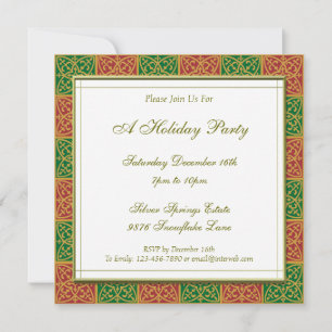 Red Green Elegant Tile Pattern Holiday Square Invitation