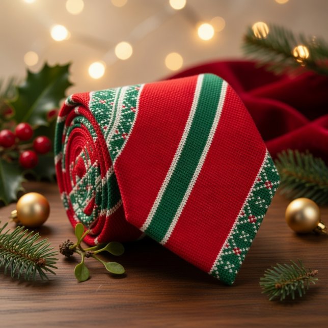 Red Green Embroidery Christmas Pattern Tie (Creator Uploaded)