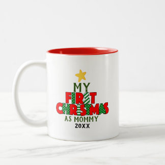 Red & Green First Christmas for Personalised Two-Tone Coffee Mug