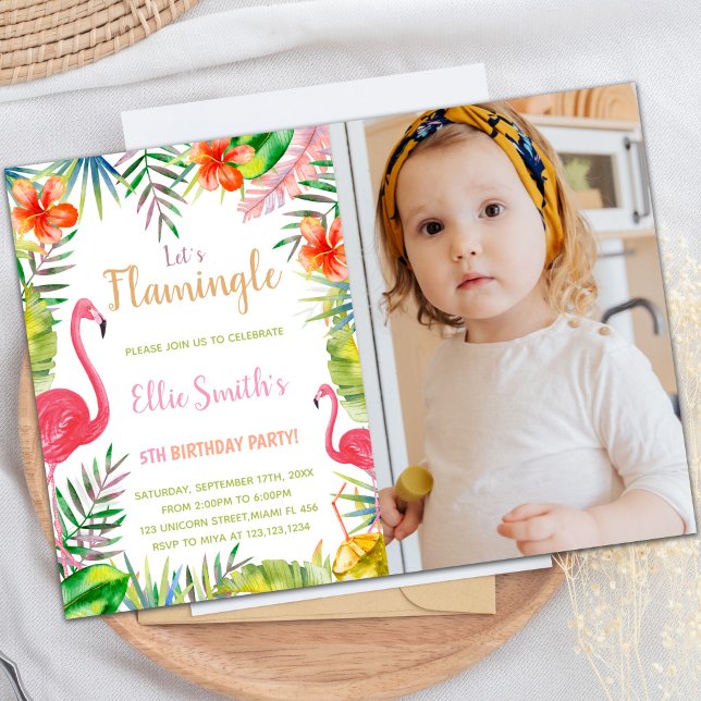 Red Green Flamingo Birthday Invitations with photo (Red Green Flamingo Birthday Invitations with photo)