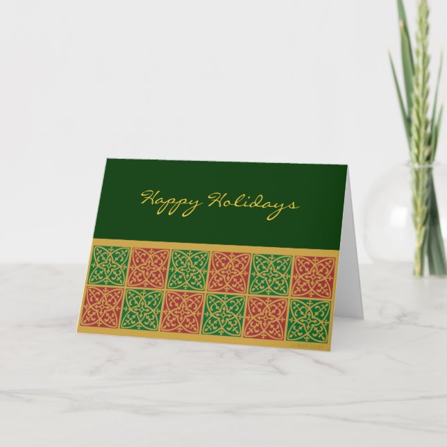 Red Green Fleur de Lis Custom Holiday Cards (Front)