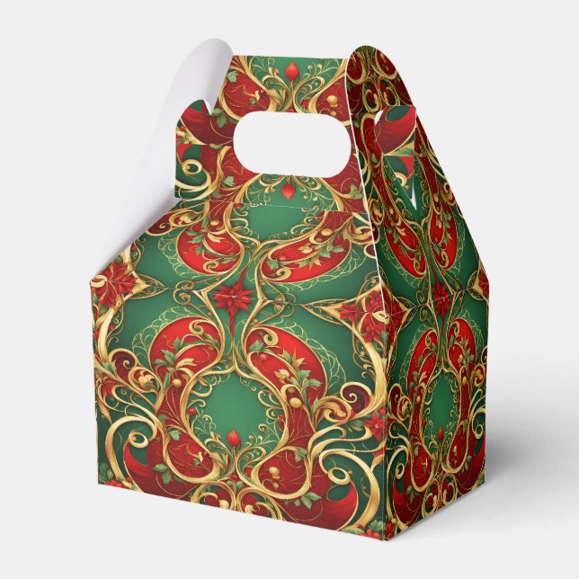 Red Green Floral Christmas Holiday Gift Box (Front Side)