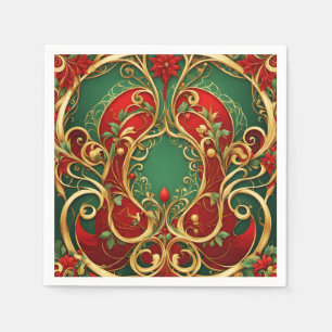 Red Green Floral Christmas Holiday Napkin