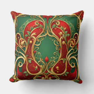 Red Green Floral Christmas Throw Pillow
