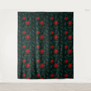 Red Green Floral Christmas Wreath Pattern Wrappin Tapestry