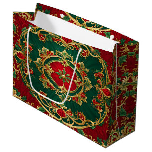 Red Green Floral Decorative Holiday Gift Bag