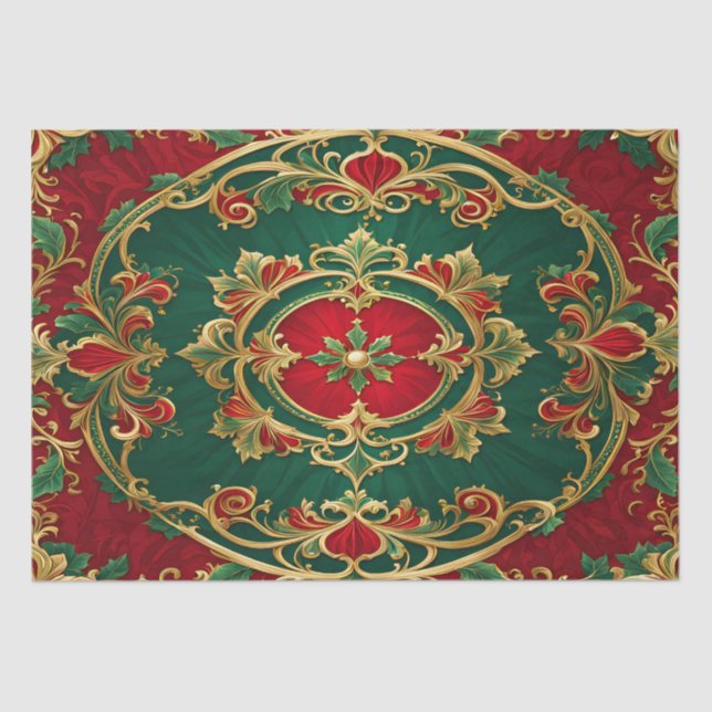 Red Green Floral Decorative Holiday Tissue Paper (Front)