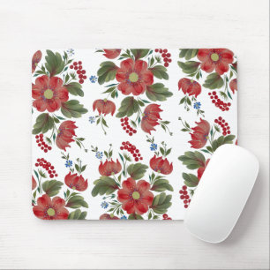 Red & Green Floral Folk Art Mouse Pad