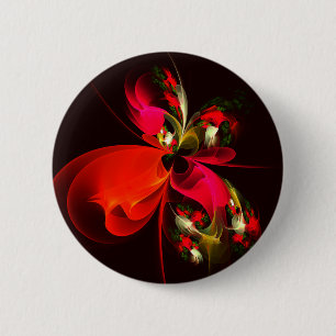 Red Green Floral Modern Abstract Art Pattern #02 6 Cm Round Badge