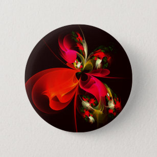 Red Green Floral Modern Abstract Art Pattern #02 6 Cm Round Badge