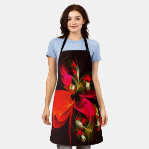 Red Green Floral Modern Abstract Art Pattern #02 Apron