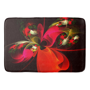 Red Green Floral Modern Abstract Art Pattern #02 Bath Mat