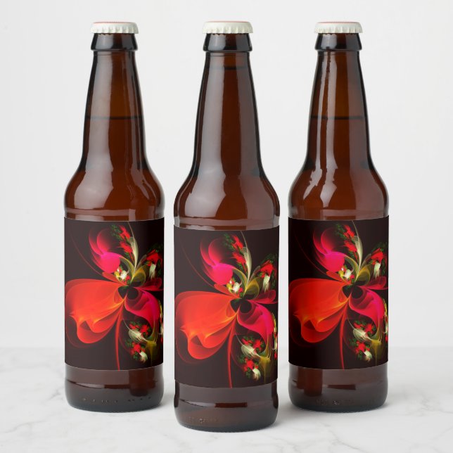 Red Green Floral Modern Abstract Art Pattern #02 Beer Bottle Label (Bottles)